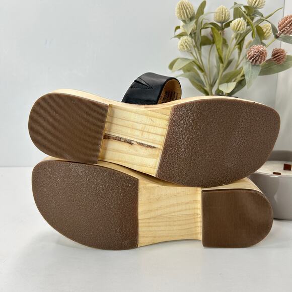 Nisolo Double-Strap Wood Bottom Heels Black Women's 7 NWOB Anthropologie - Picture 8 of 9